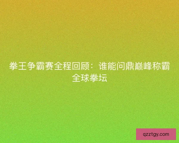 拳王争霸赛全程回顾：谁能问鼎巅峰称霸全球拳坛